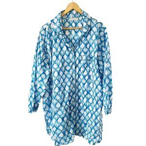 Mahogany Blue White Geometric Pattern Cotton‎ Button Down Shirt